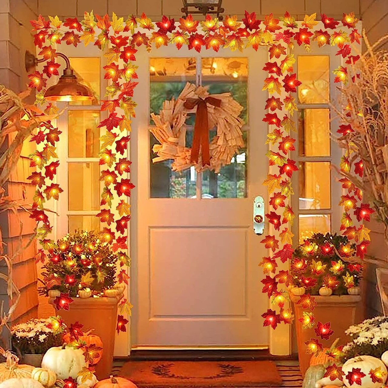 4 Pack Fall Decorations Maple Leaf Lights Garland, Total 40 Feet 80 LED Lights Battery Operated Fall Leaves Garland with Lights Autumn Harvest Lights String Home Indoor Outdoor Thanksgiving Decor